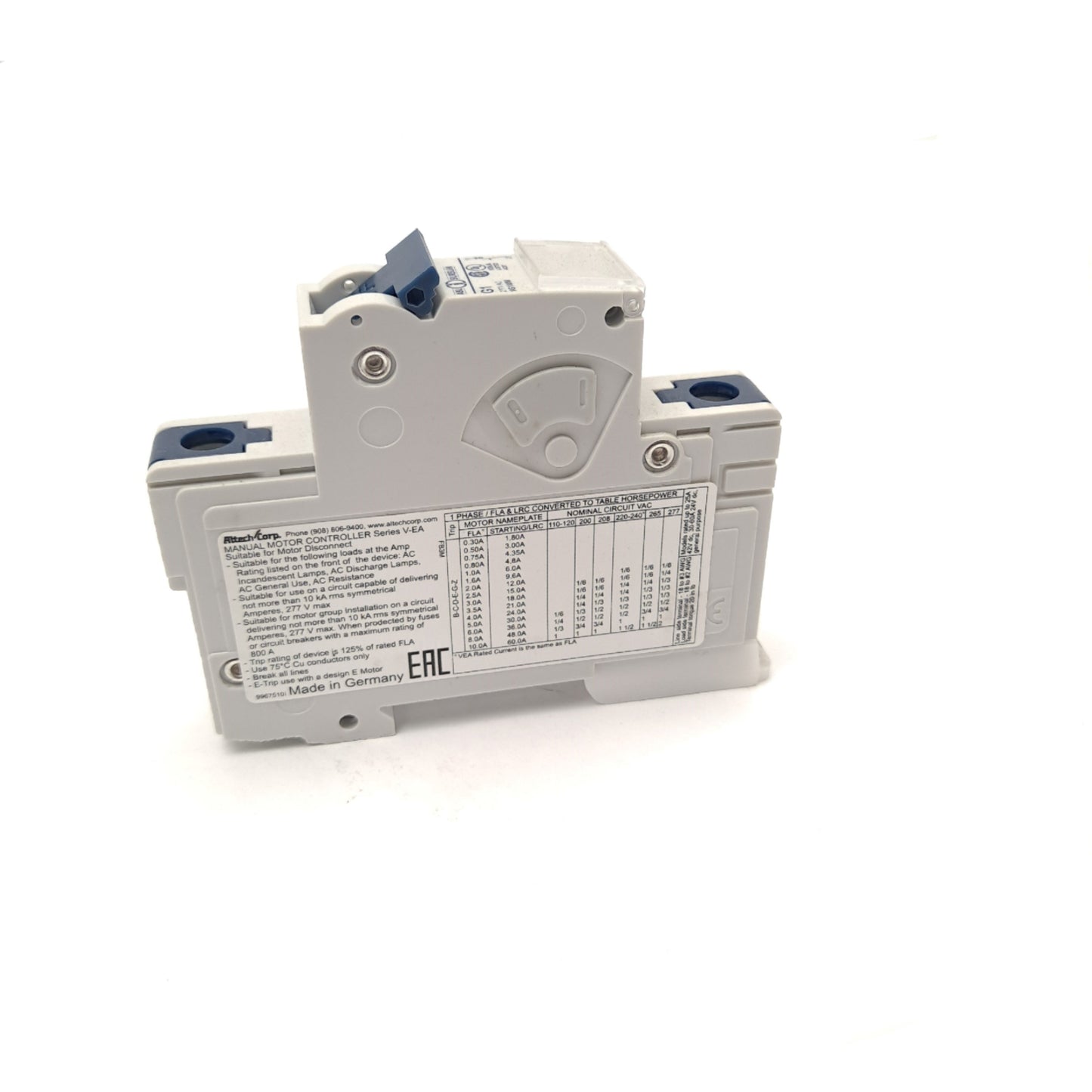 New Altech Corp 1G1UM Toggle Circuit Breaker 277 VAC 1A 1 Pole Din Rail Mount