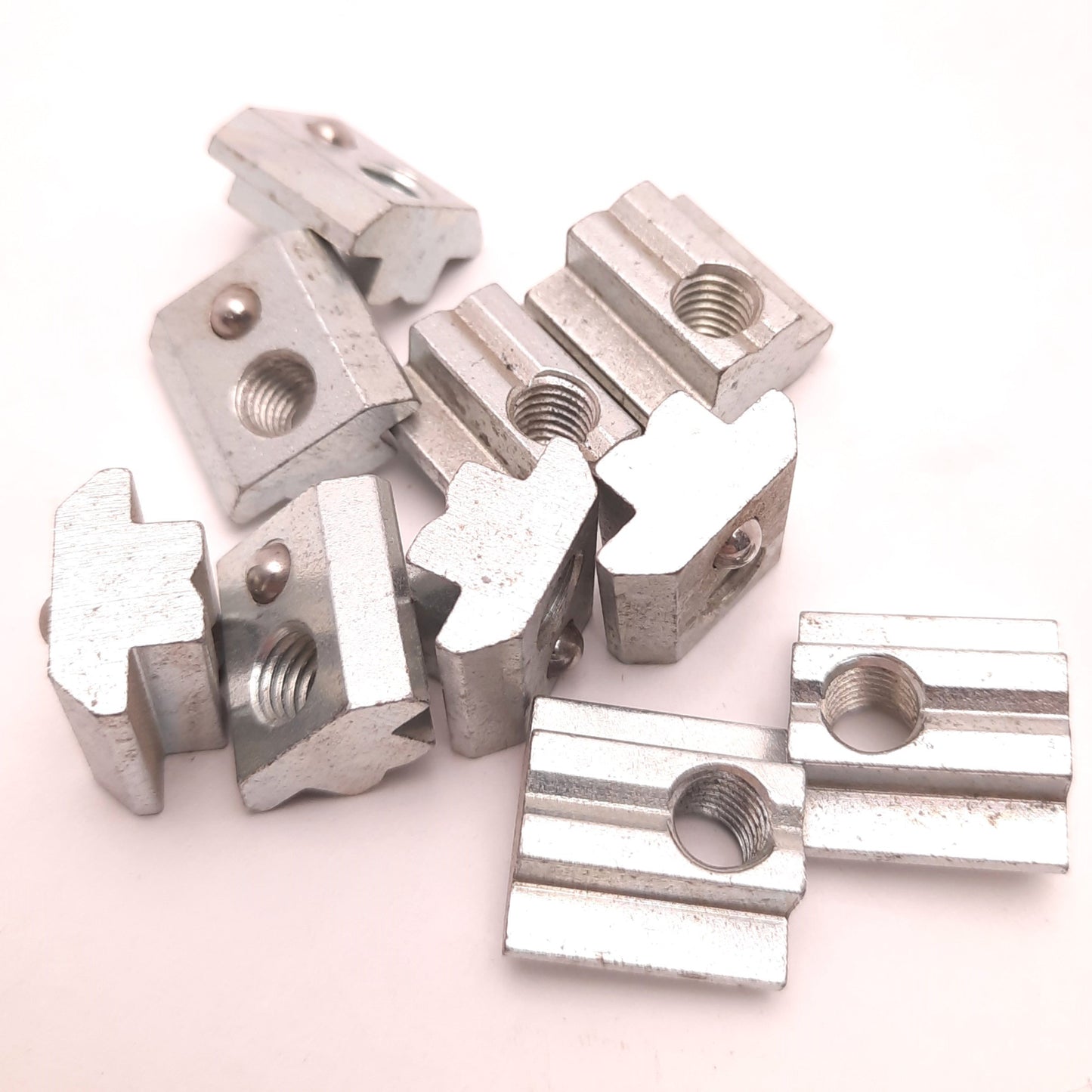 Used Lot of 10 M8 Self Aligning Slide in T-Nut with Ball Spring, 15 and 40 Series