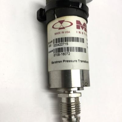 Used MKS 870B Mini-Baratron Pressure Transducer, 250psia, 13-36VDC, 4-20mA, 1/4" VCR