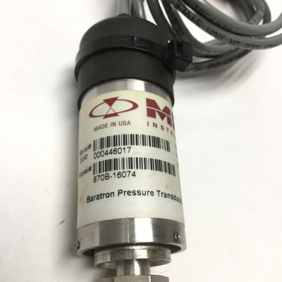 Used MKS 870B Mini-Baratron Pressure Transducer, 3000psia, 13-36VDC, 4-20mA, 1/4" VCR