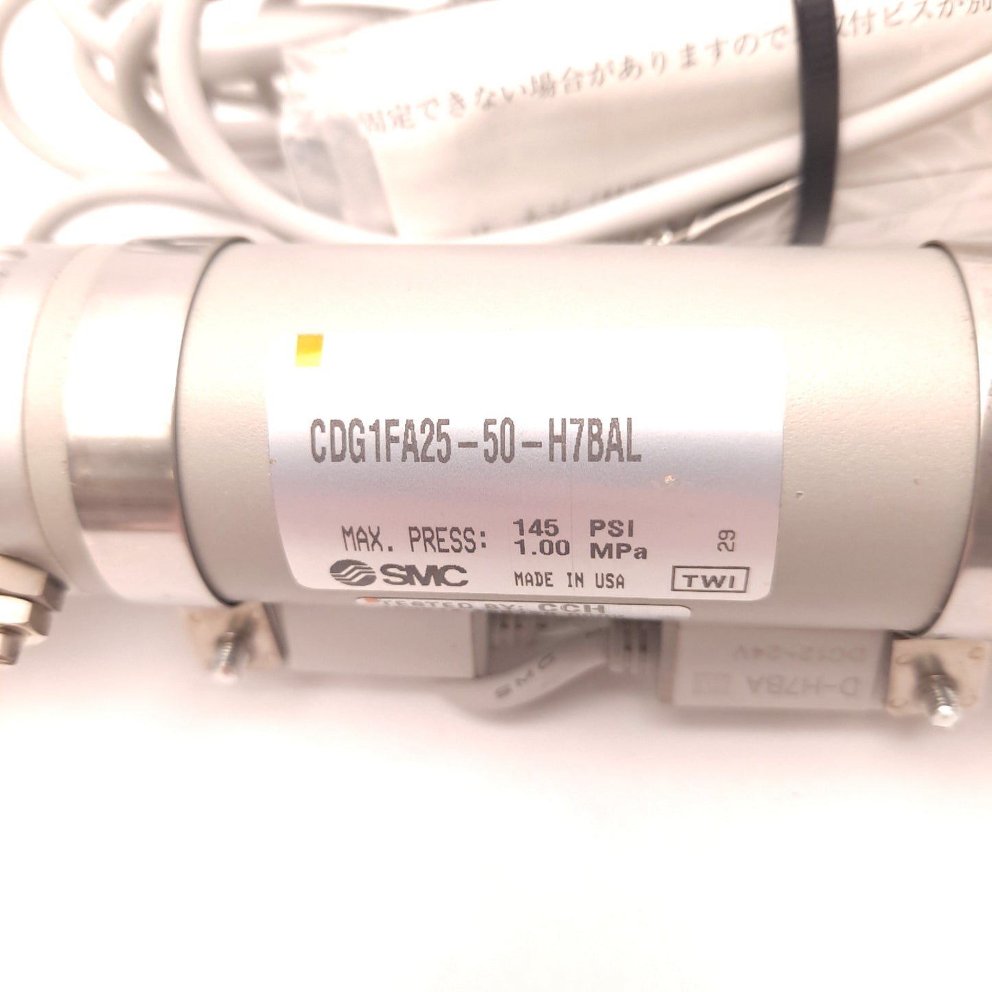 New SMC CDG1FA25-50-H7BAL Pneumatic Double Acting Auto Switch Cylinder 145 PSI