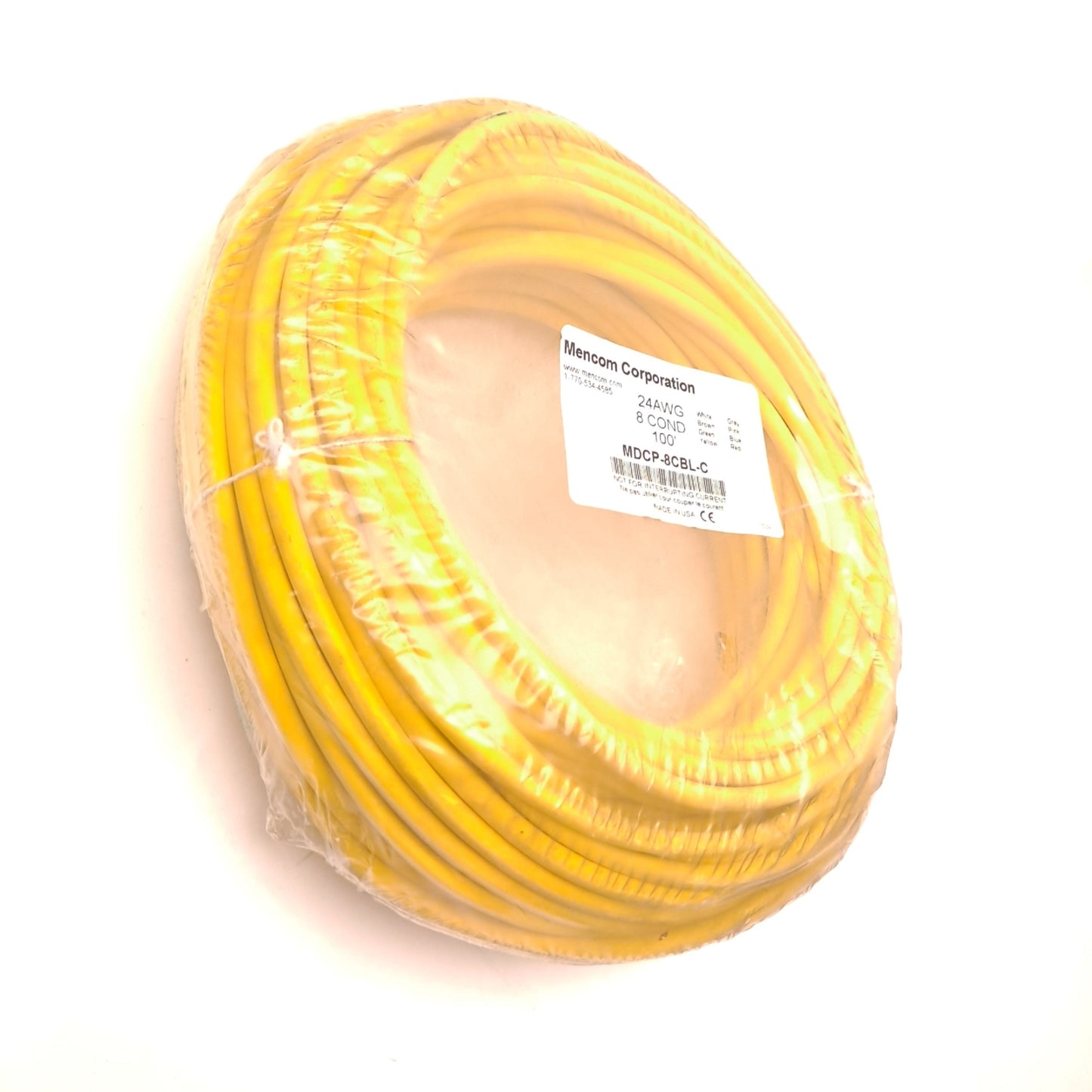 New Mencom Corp MDCP-8CBL-C Shielded Yellow Cable 100 FT 8 Wire 60 VDC 2 Amps 24 AWG