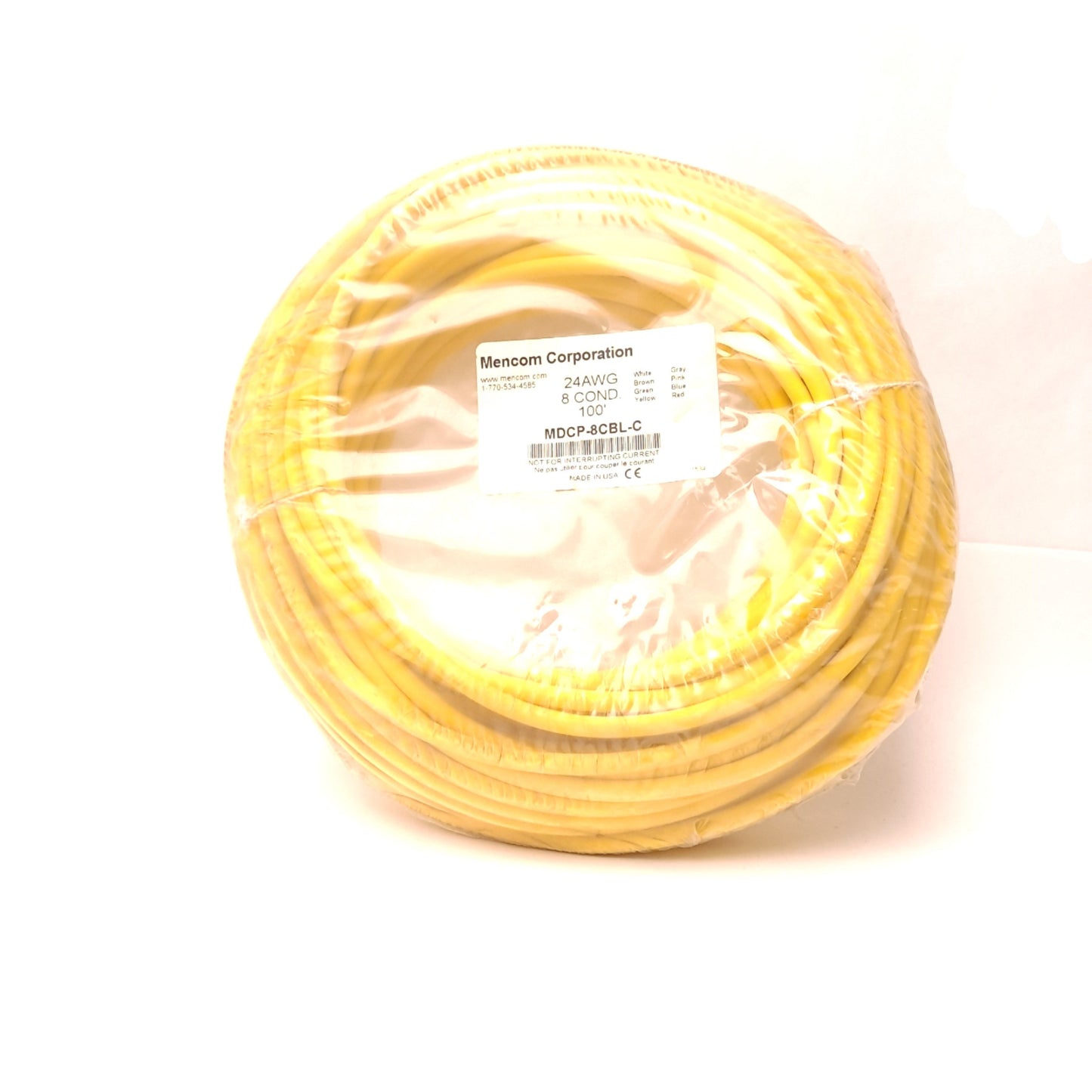 New Mencom Corp MDCP-8CBL-C Shielded Yellow Cable 100 FT 8 Wire 60 VDC 2 Amps 24 AWG