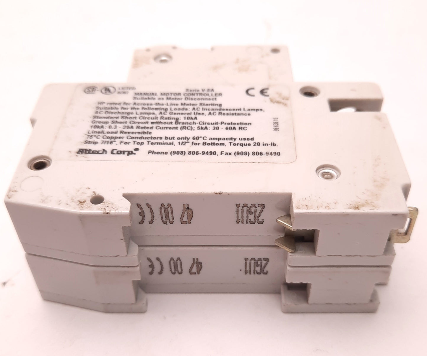 Used Altech Corp 2GU1 Manual Motor Controller, 1 Amp, 2 Pole, 480v AC/277v AC/80v DC