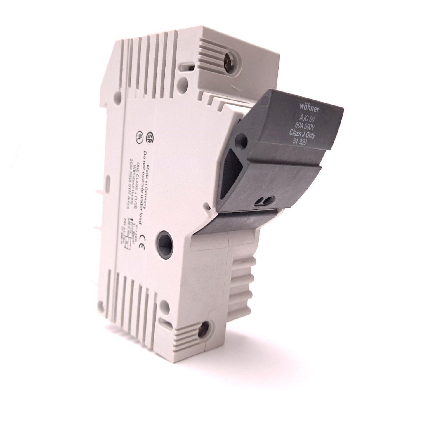 New – Open box Wohner 31920 Class J Cylinder Fuse Holder 600 V 60 A Single Pole DIN Rail Mount