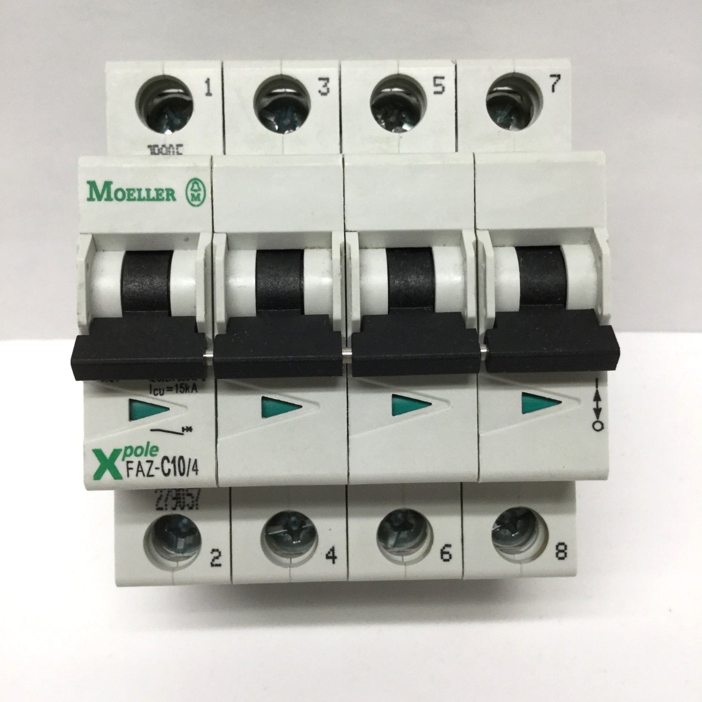 Used Eaton Moeller FAZ-C10/4 Xpole Circuit Breaker 4-Pole, 10A, 415VAC, C-Curve