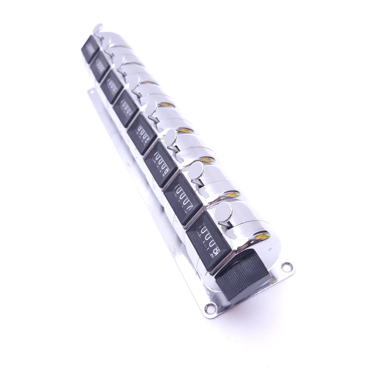 Used Bank Of 8 Mechanical Tally Counter, Manual Clicker, 4-Digits, With Base Plate