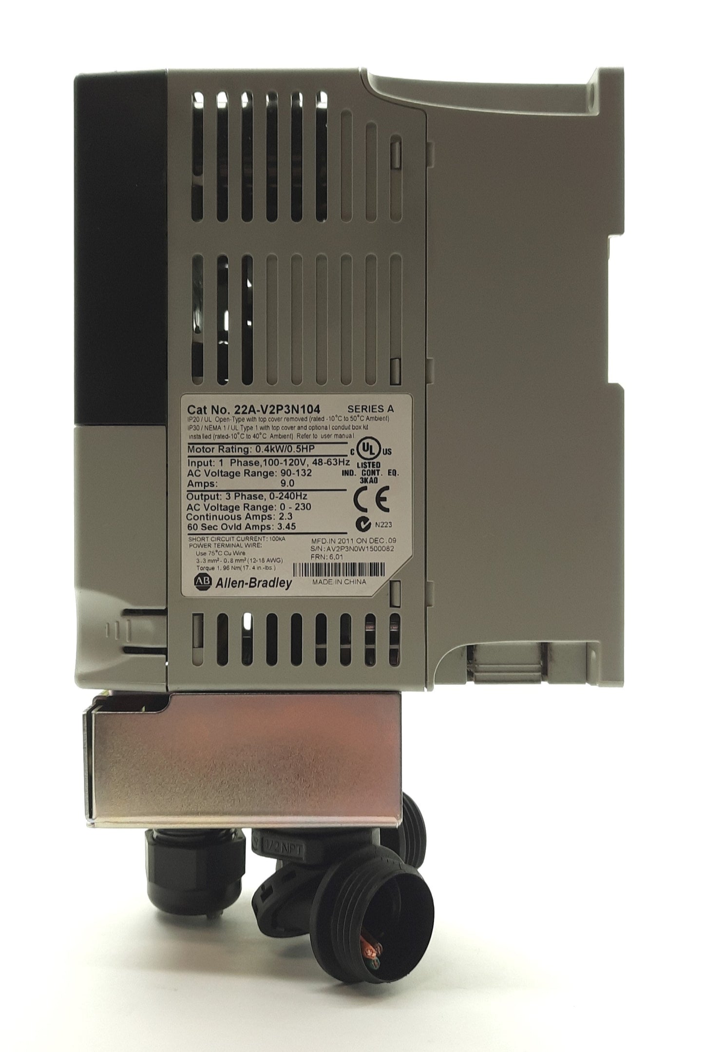 Used Allen Bradley 22A-V2P3N104 Ser A Powerflex 4 AC Drive «HP 3PH 0-230VAC 8A 120VAC