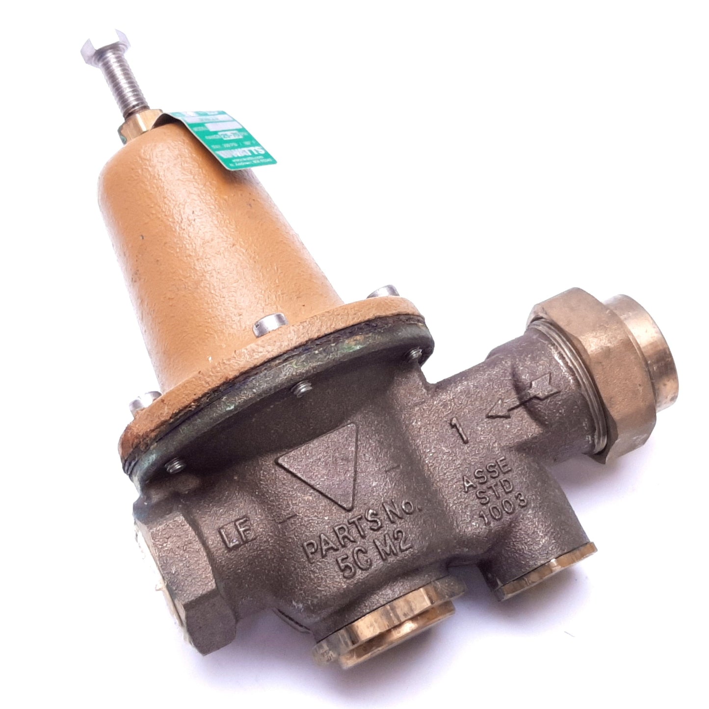 Used Watts U5B-Z3 Water Pressure Reducing Valve, 1" NPT, Range: 25-75psi, 300psi Max