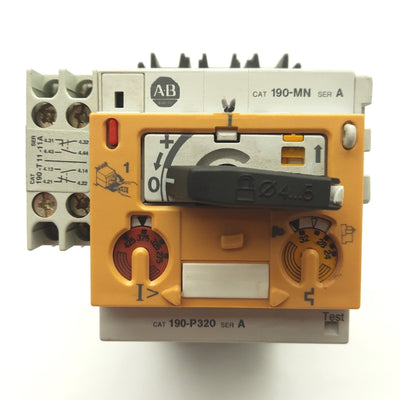 Used Allen Bradley 190-P320 & 190-MN Motor Starter & Trip Block 600V 40A 24-32A Trip