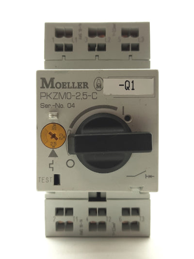 Used Moeller PKZM0-2,5-C Manual Motor Starter, 3-Pole, 600VAC, 1.6-2.5A