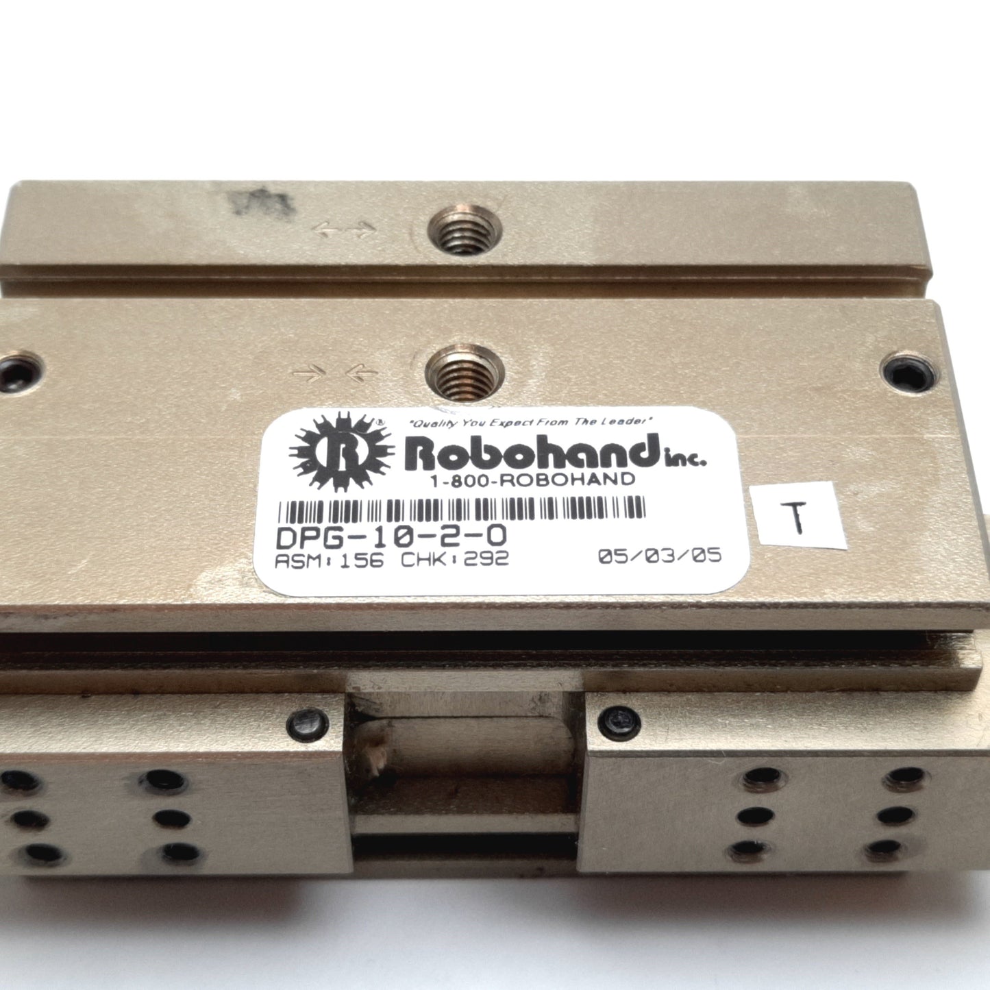 Used Robohand DPG-10-2-O Parallel Gripper, Spring Open, Stroke: 0.5", Ports: 10-32