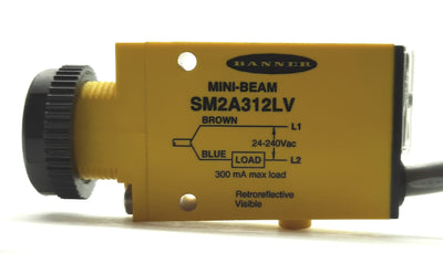 Used Banner SM2A312LV Mini-Beam Retroreflective Sensor, 5m Range, SPST, 24-240VAC