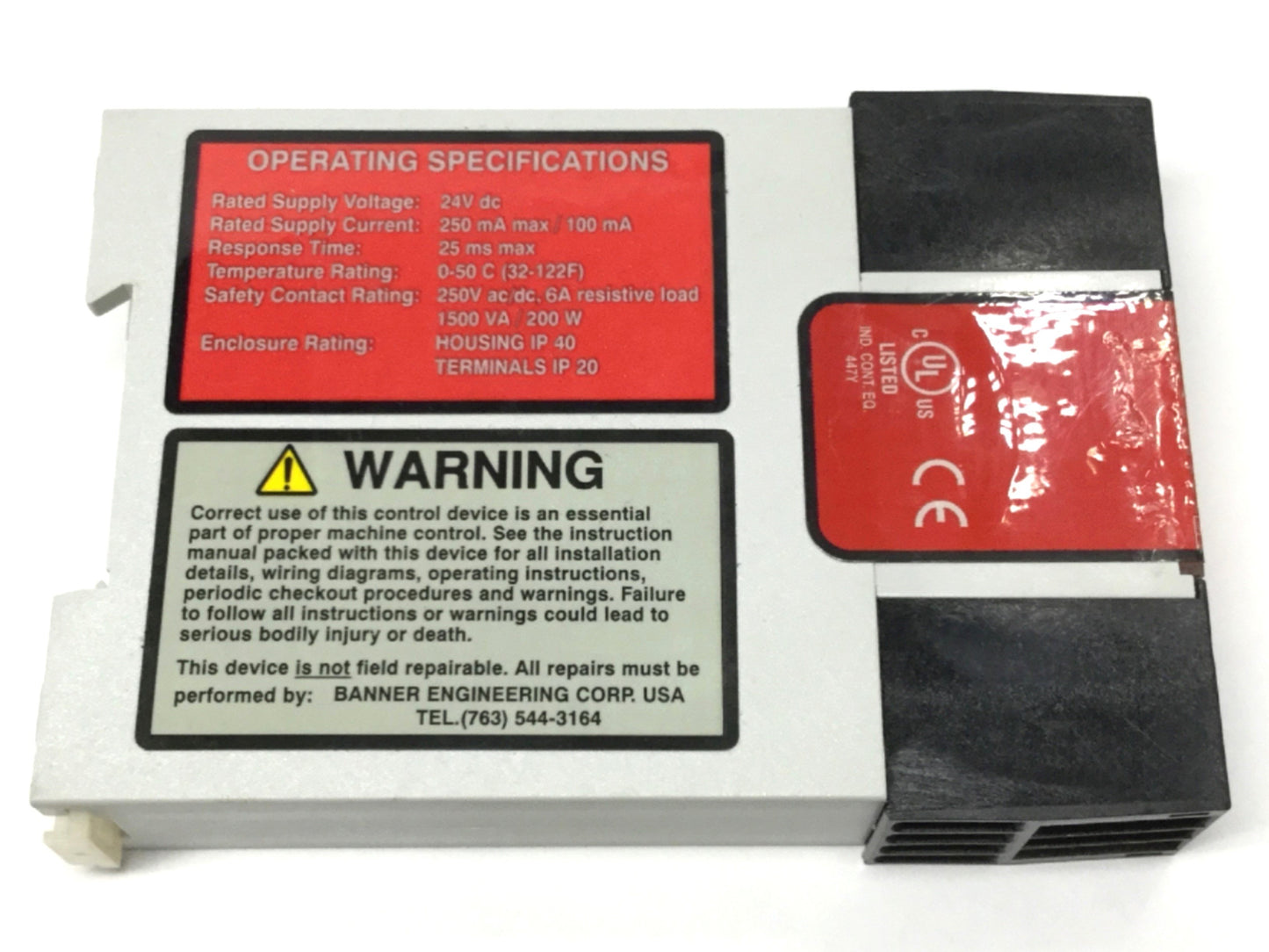 Used Banner EM-T-7A Machine Safety Extension Relay Module 24VDC, 4NO, 250VAC 6A