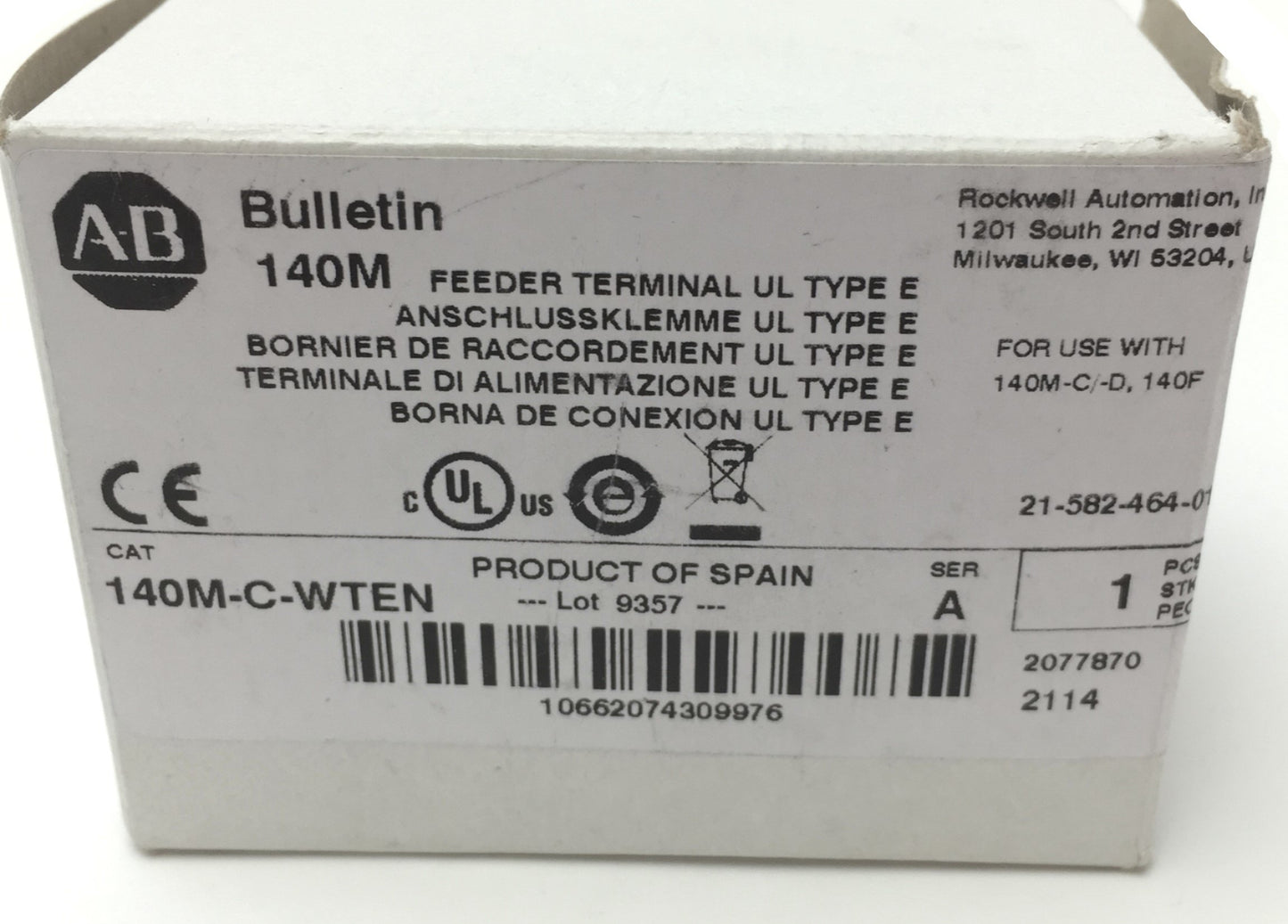 New Allen Bradley 140M-C-WTEN Feeder Terminal for Compact Busbar UL Type E