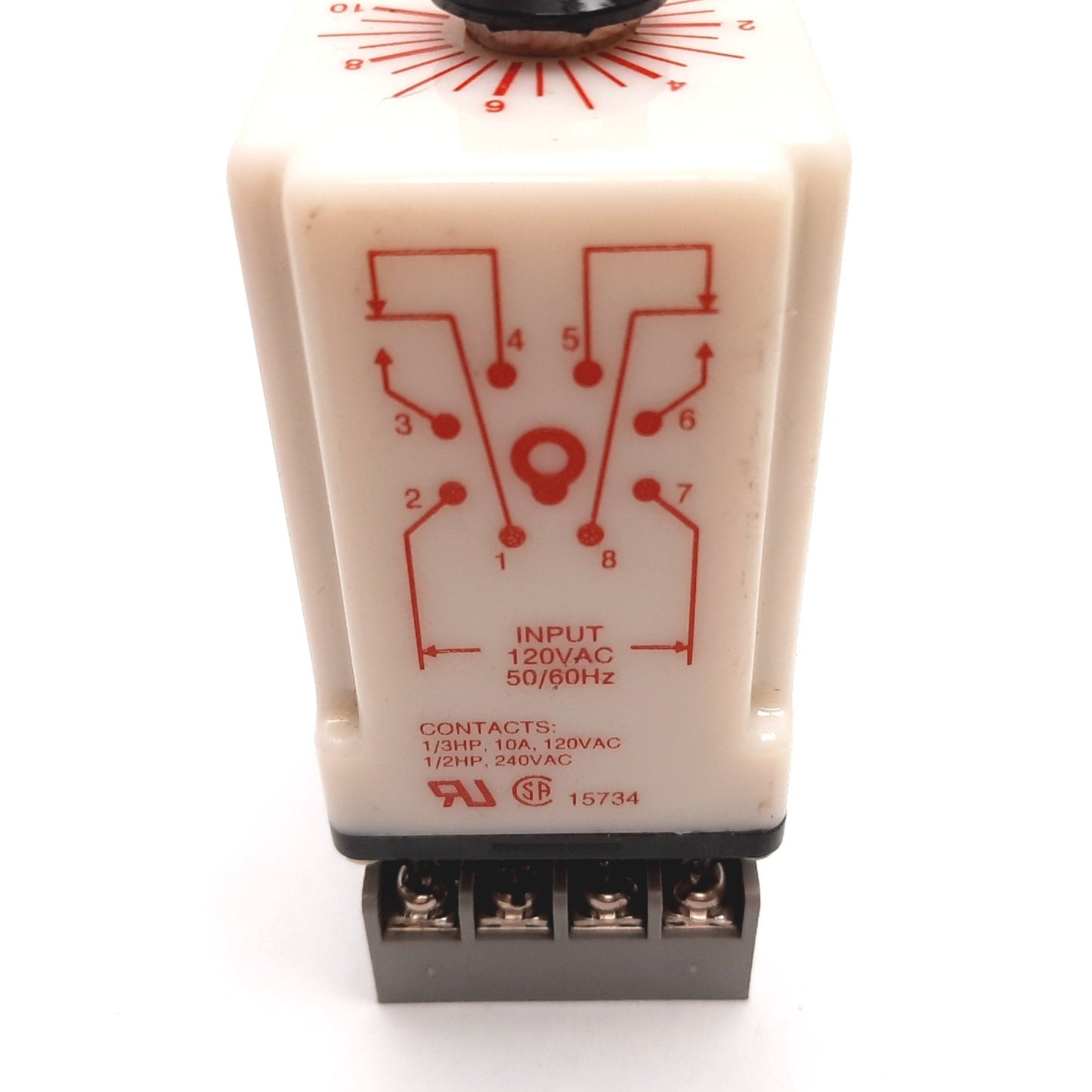 Used Dayton 5X828F Solid State Time Delay Relay, On Delay, 0.1-10Sec, 120VAC w/Socket