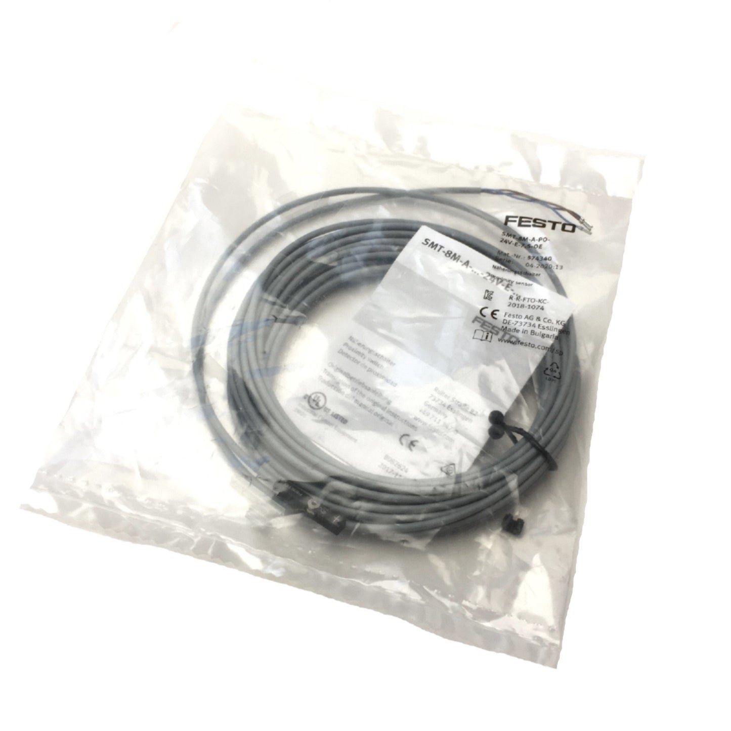 New Festo SMT-8M-A-PO-24V-E-7,5-OE T-Slot Proximity Sensor, 24VDC, PNP NC, 7.5M