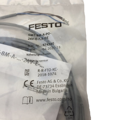 New Festo SMT-8M-A-PO-24V-E-7,5-OE T-Slot Proximity Sensor, 24VDC, PNP NC, 7.5M