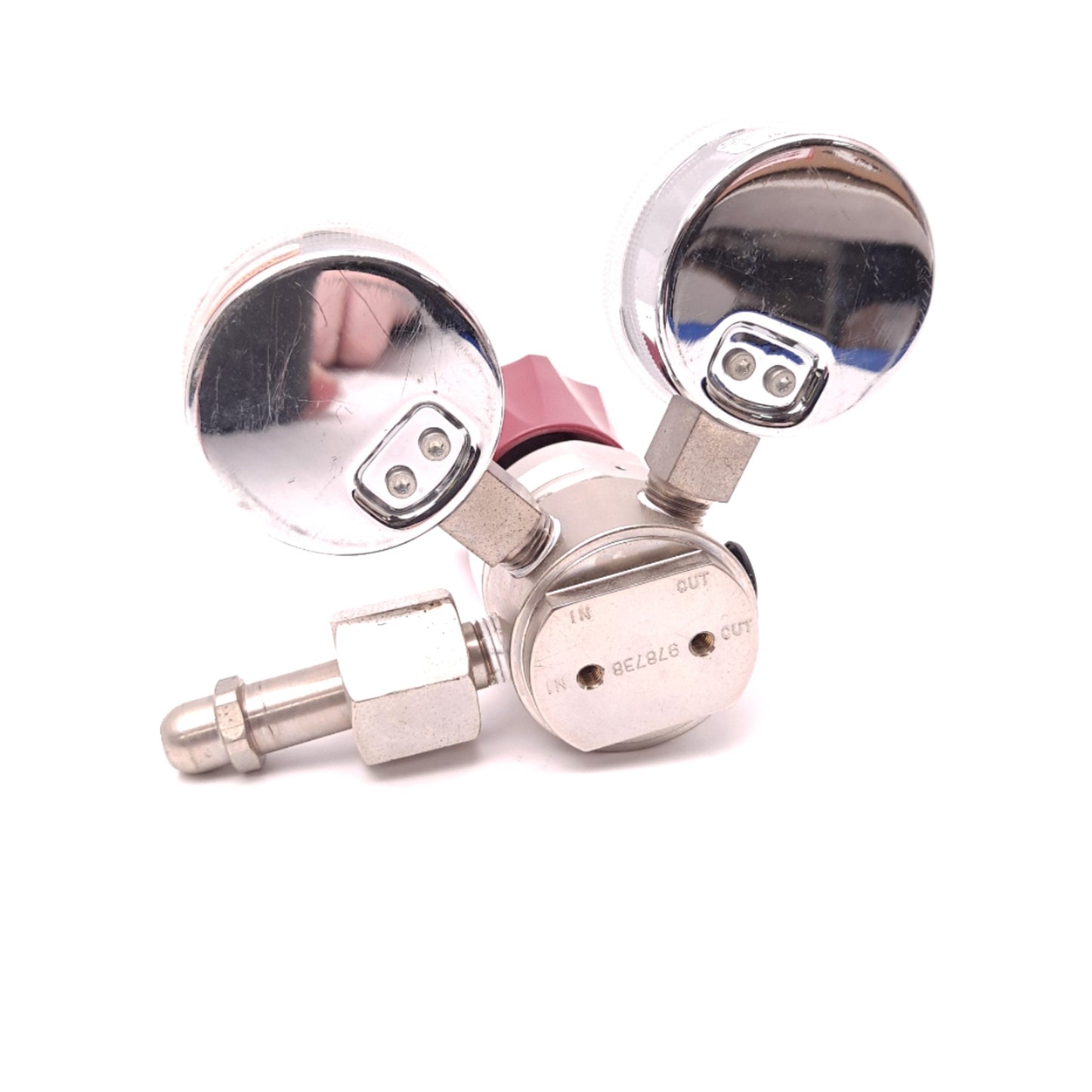 Used Praxair PRX30233 Gas Regulator & Gauges Max In: 3000 PSI Max Out: 100 PSI