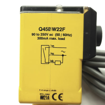 Used Banner Q45BW22F Fiber Optic Sensor/Amplifier, SPST SS, 3-Wire, 90-250VAC 300mA