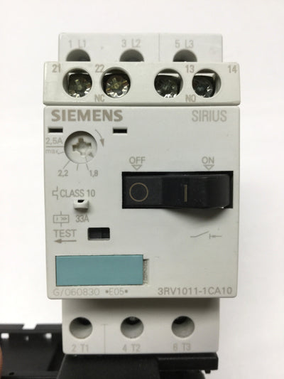 Used Siemens 3RV1011-1CA10 Sirius Motor Starter Reversing Contactor, 1.8-2.5A Breaker