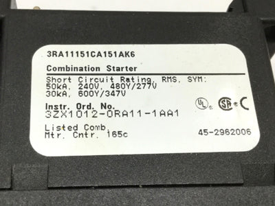 Used Siemens 3RV1011-1CA10 Sirius Combination Motor Starter Contactor, 1.8-2.5A