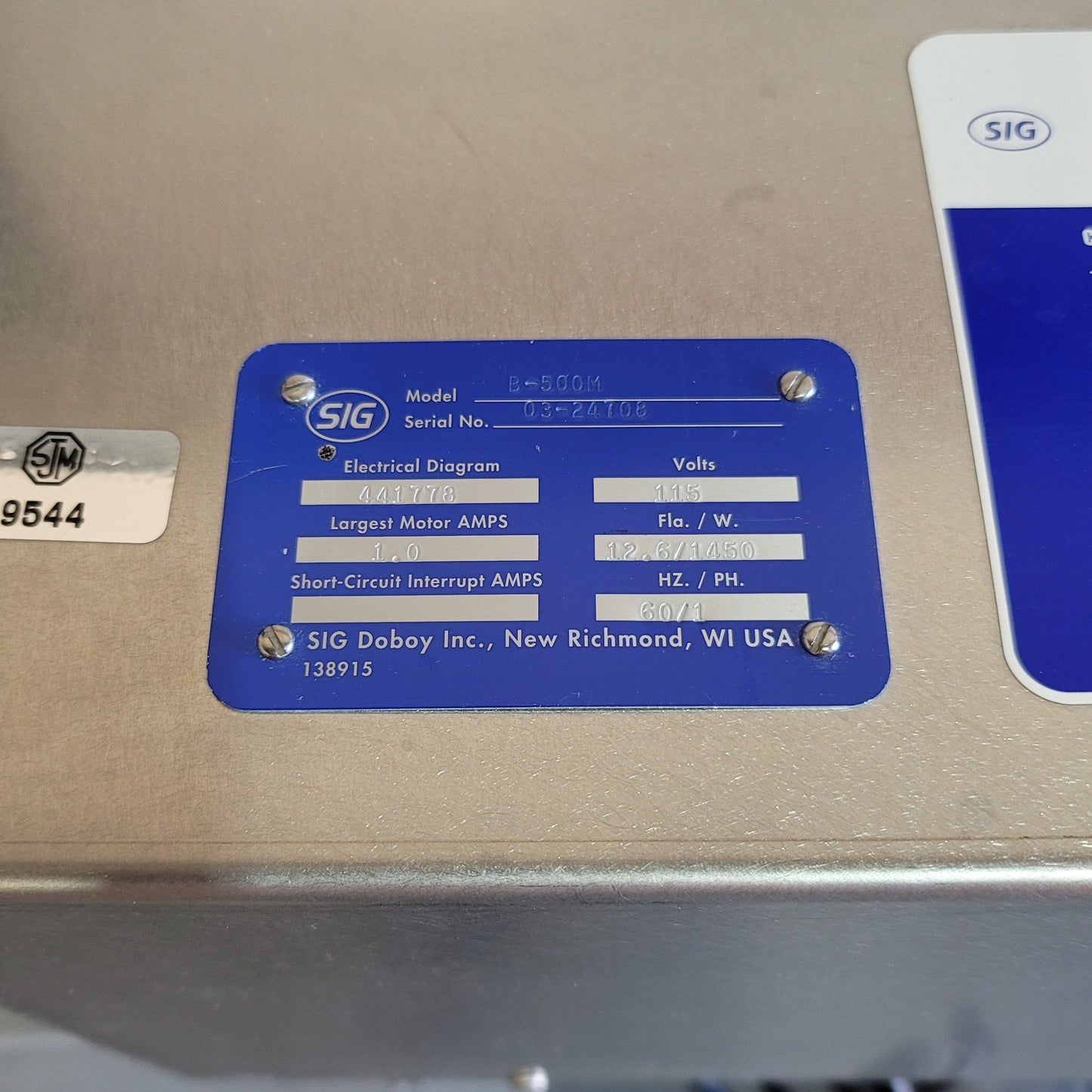 Used DOBOY SIG B-500M Medical Grade Continuous Band Sealer 1000ipm, 1/4" Seal, 115VAC