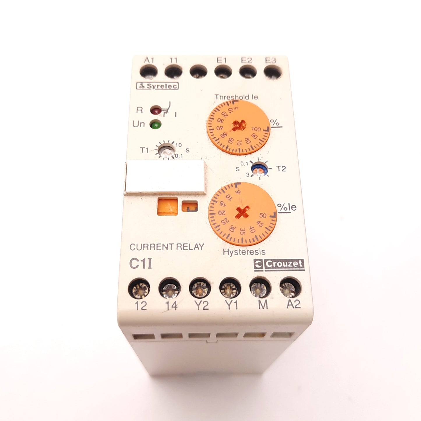 Used Crouzet 84-893-206 Current Control Relay 5mA to 10 Amps, 110v AC Supply