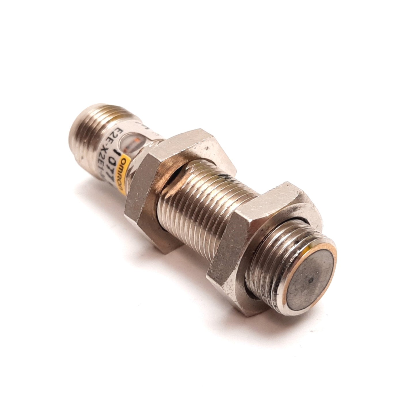 Used Omron E2E-X2E1-M1 Inductive Proximity Sensor, 2mm, 12-24VDC, M12, 4-Pin