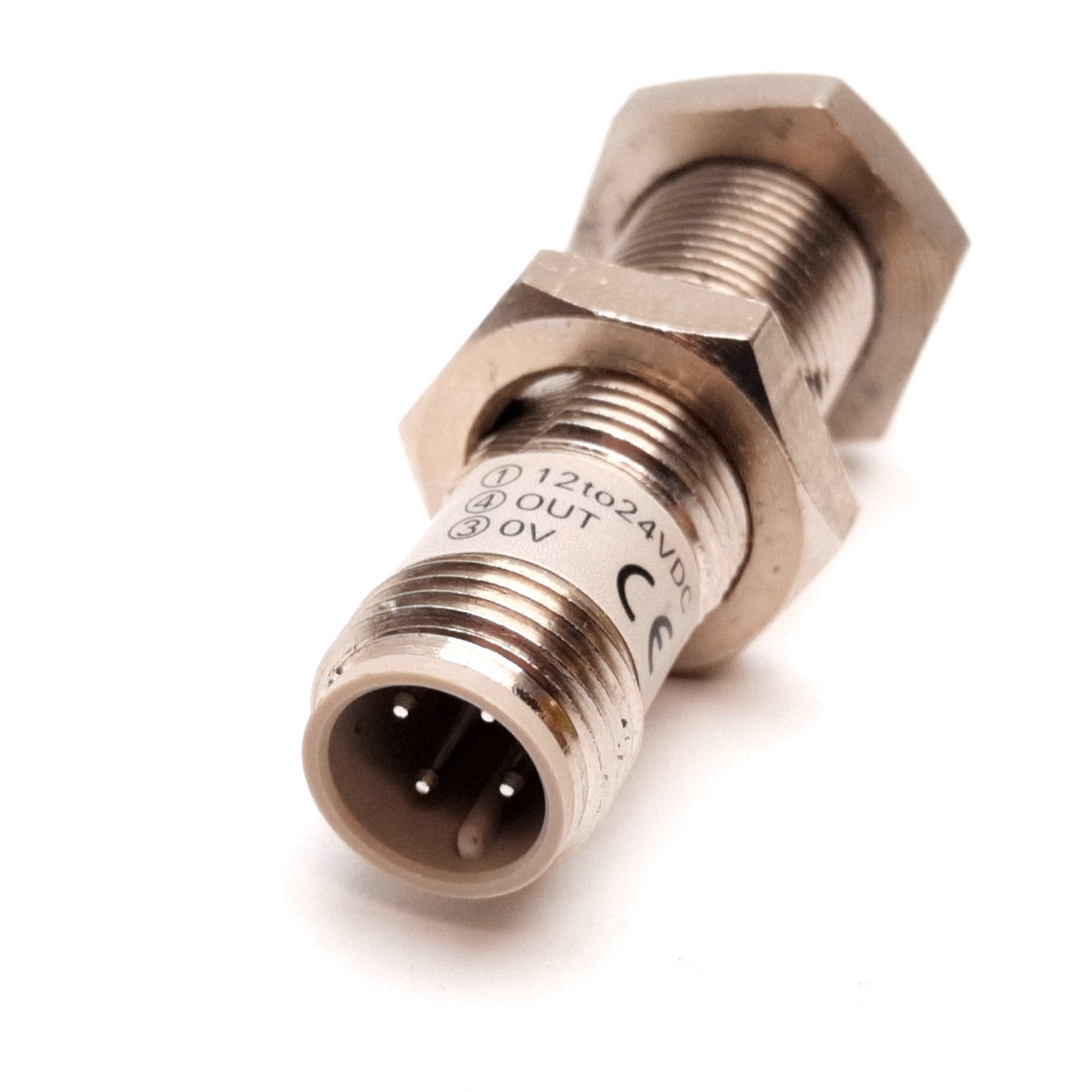 Used Omron E2E-X2E1-M1 Inductive Proximity Sensor, 2mm, 12-24VDC, M12, 4-Pin