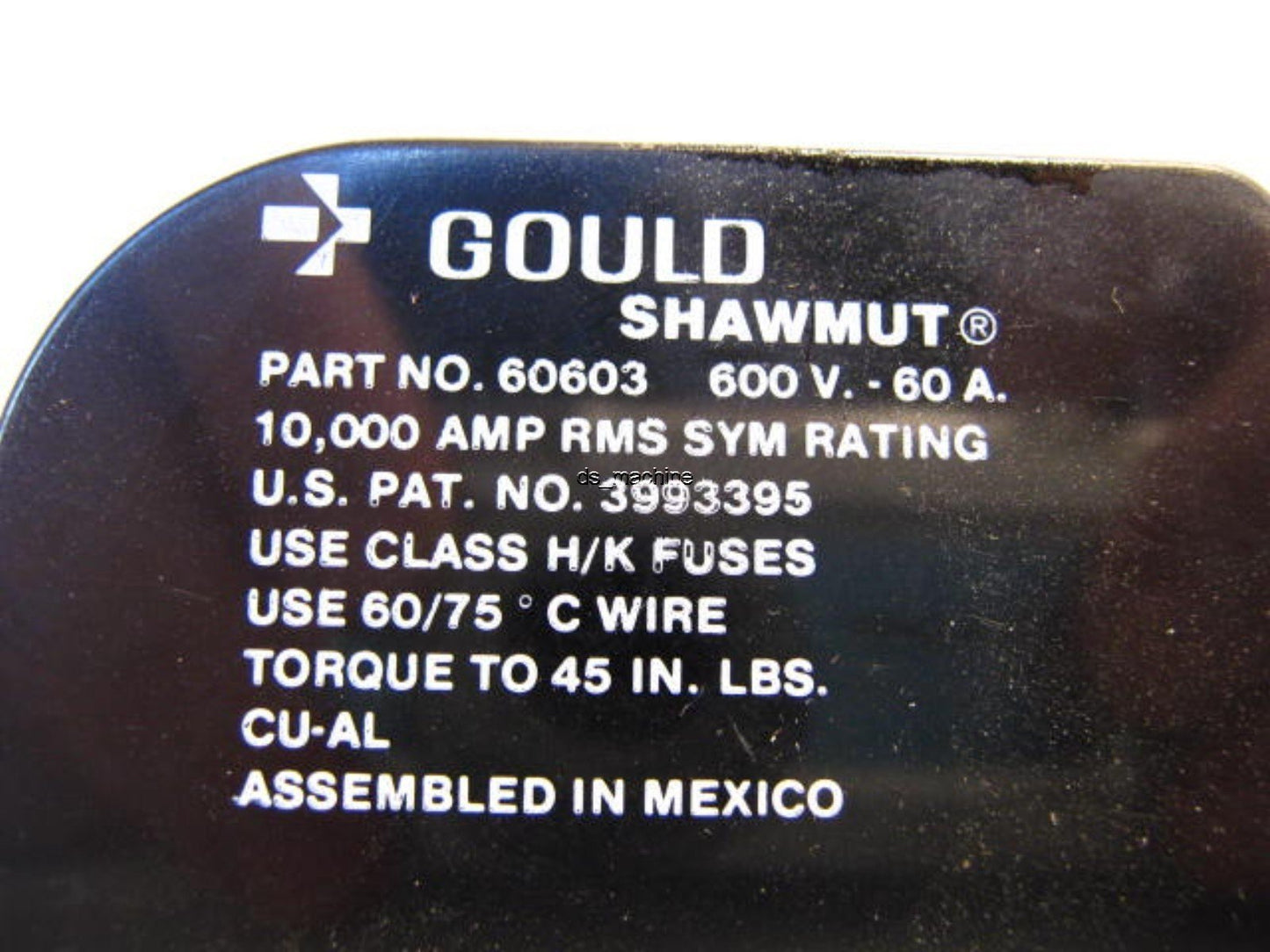 Used Gould 60603 3 Pole Fuse Holder 600VAC 60A