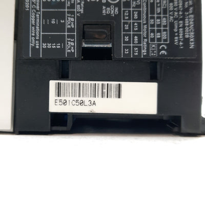 Used EATON E501C50L3A Reversing Motor Starter 3-Pole 600VAC 40A 24VDC Control