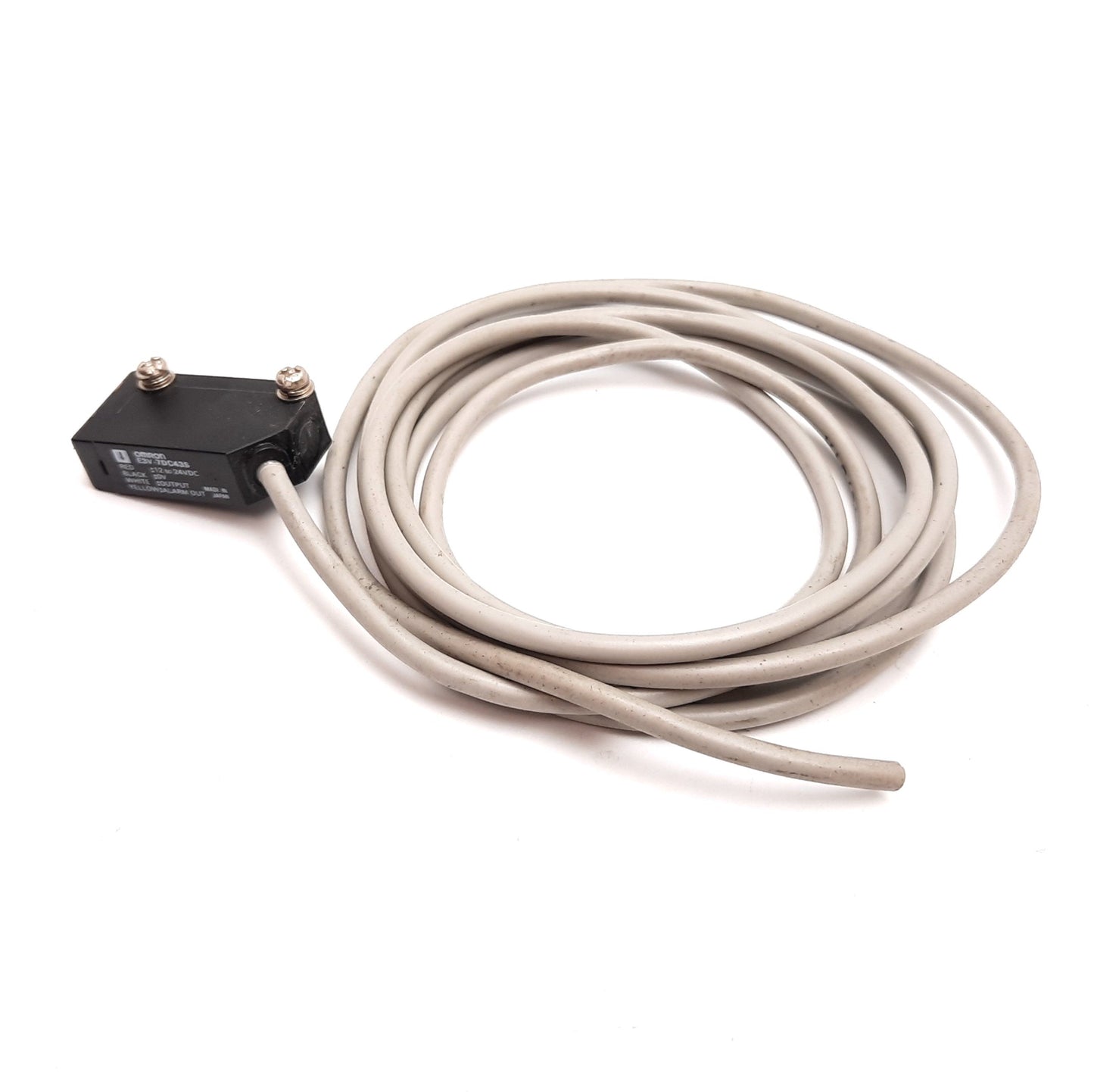 Used Omron E3V-7DC43S Photoelectric Sensor, Adjustable Sensing, 12-24VDC, 4-Wire