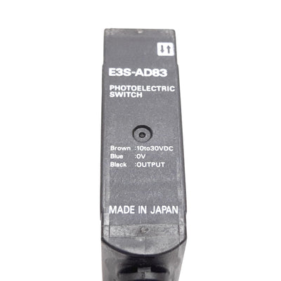 Used Omron E3S-AD83 Photoelectric Sensor, Diffuse-Reflective, 100mm, 10-30VDC, PNP