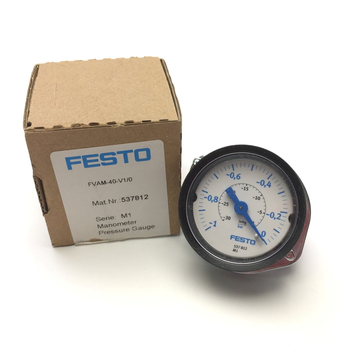 New Festo FVAM-40-V1/0 Vacuum Pressure Gauge 537812 Connection G1/8 Range -1 to 0Bar