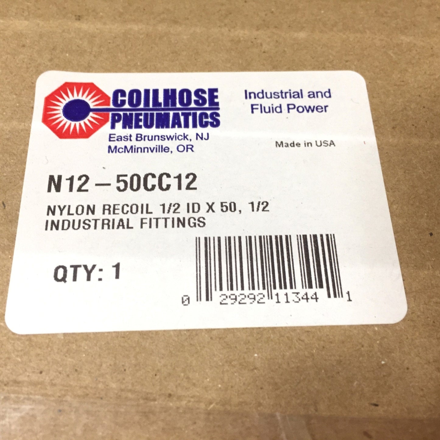 New Coilhose Pneumatics N12-50CC12 Nylon Hose Coil 1/2" ID x 50' Industrial Fittings