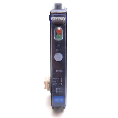 Used Keyence FS-T0 Fiber Optic Sensor Amplifier, 12-24VDC, Red LED, DIN Mount