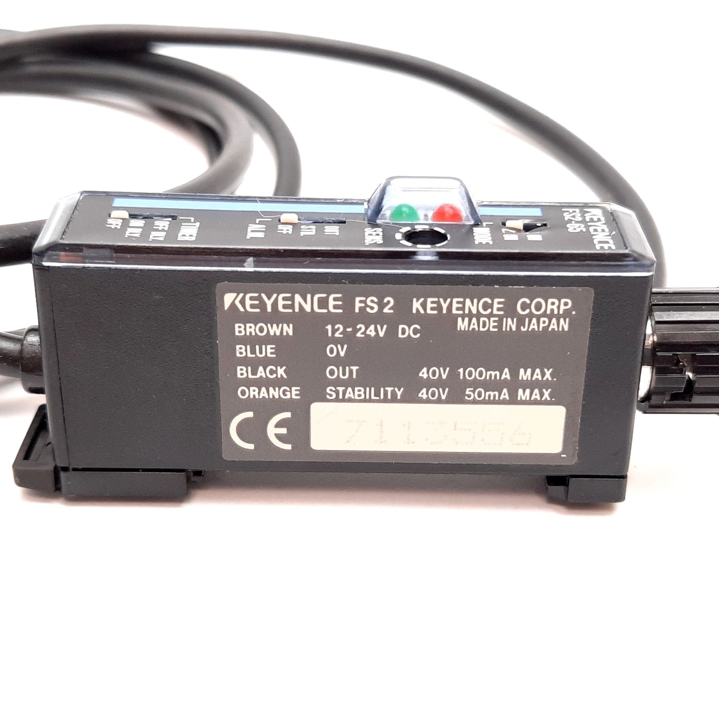 Used Keyence FS2-65 High Speed Fiber Optic Cable Sensor Amplifier, 12-24VDC, NPN