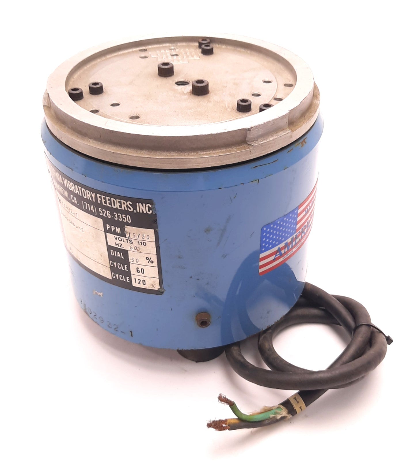 Used California Vibratory Feeder 102932-1 , 0.75 Amps, 110v AC, 15/20 PPM, 120 Cycle