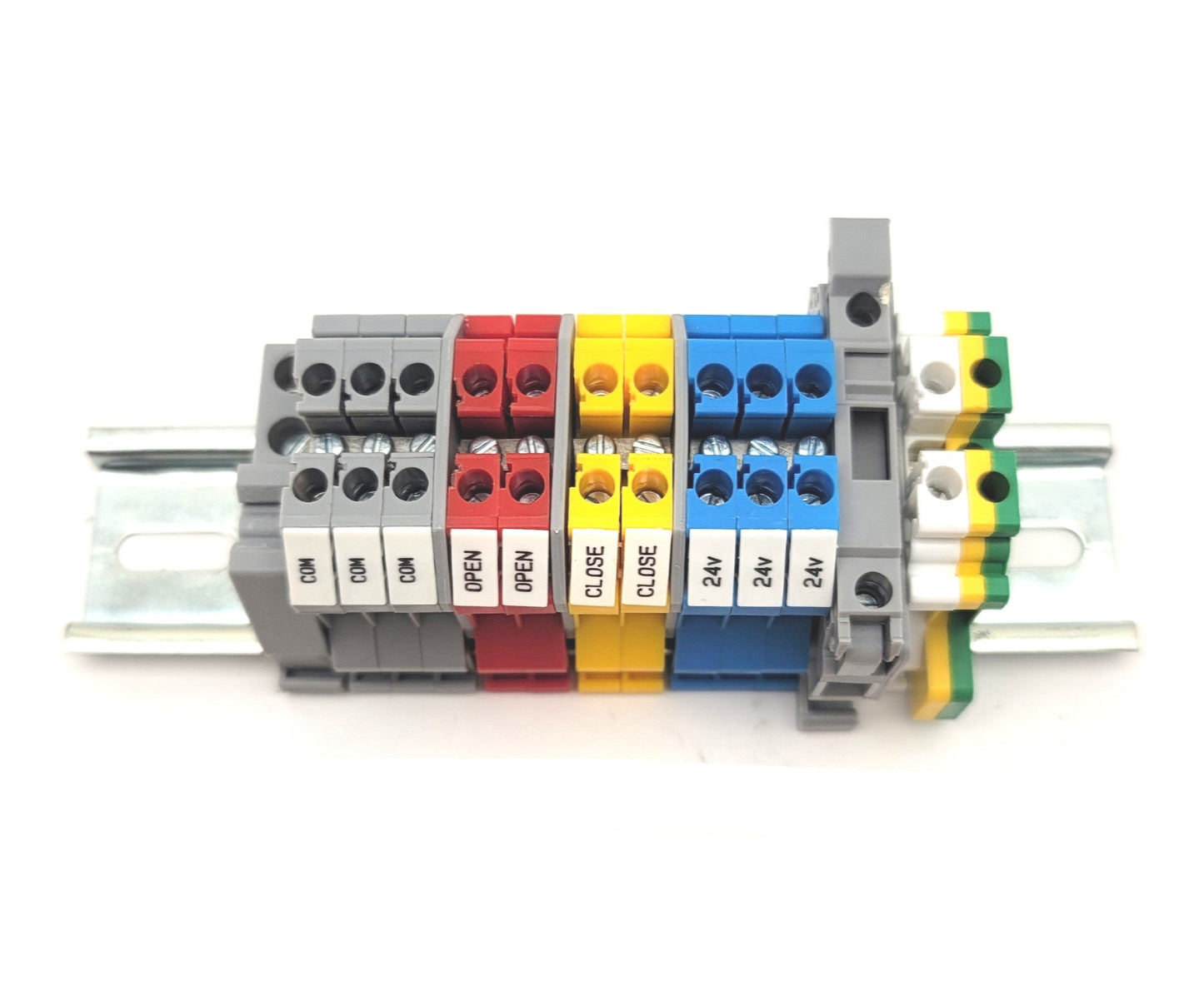 Used Lot Of 13 Assorted CONNECTWELL Terminal Blocks On DIN Rail CTS4UN, CSFL4U, CGT4N