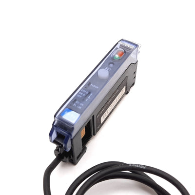 Used Keyence FS-T2 Fiber Optic Sensor Amplifier, 12-24VDC, NPN, Red LED, DIN Rail