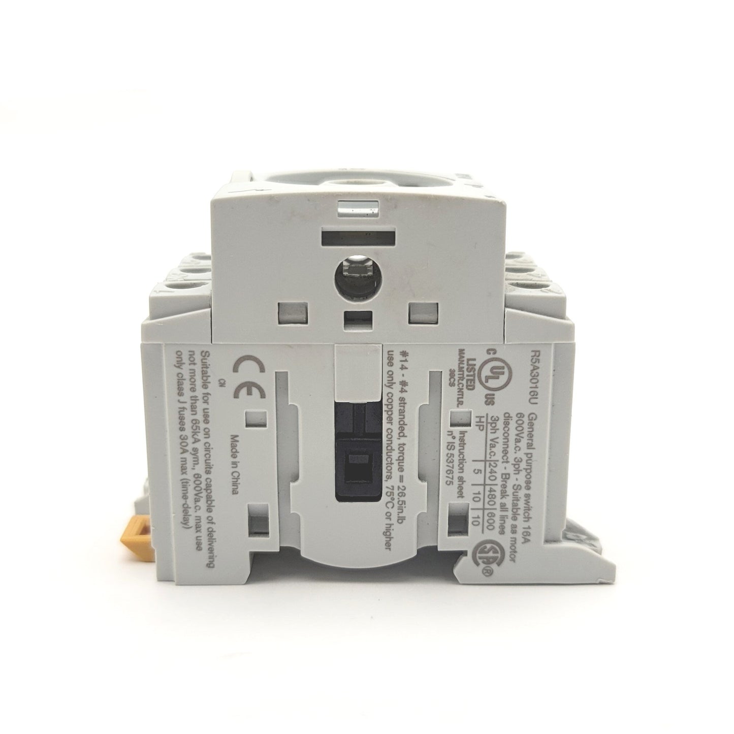 Used Eaton R5A3016U Rotary Main Disconnect Switch, 3-Pole, 16A, 600VAC