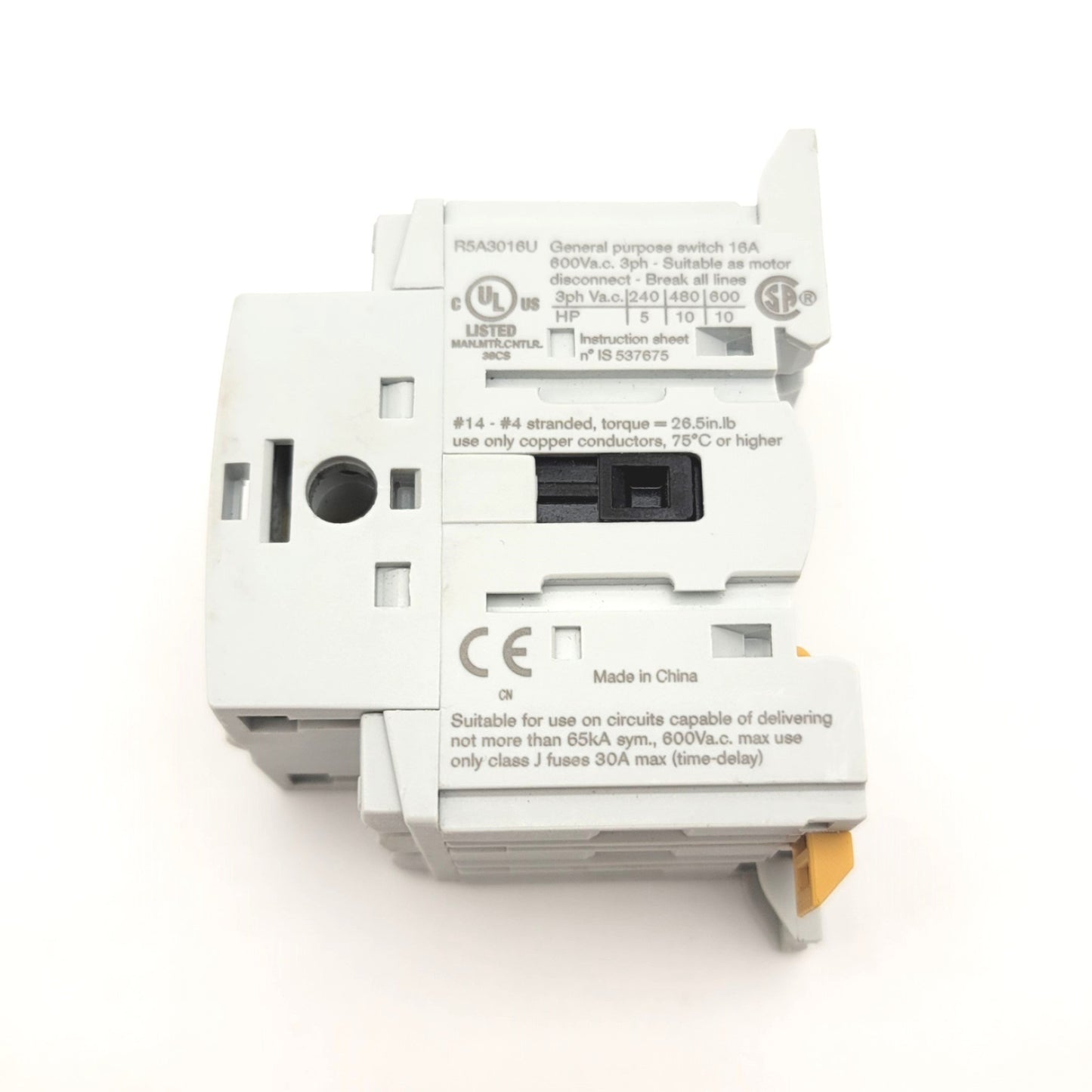 Used Eaton R5A3016U Rotary Main Disconnect Switch, 3-Pole, 16A, 600VAC