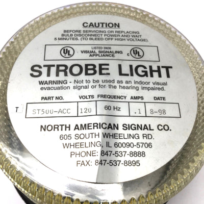 Used North American Signal ST500-ACC Strobe Light, 120VAC 60Hz 0.1A, 5.5" Diameter