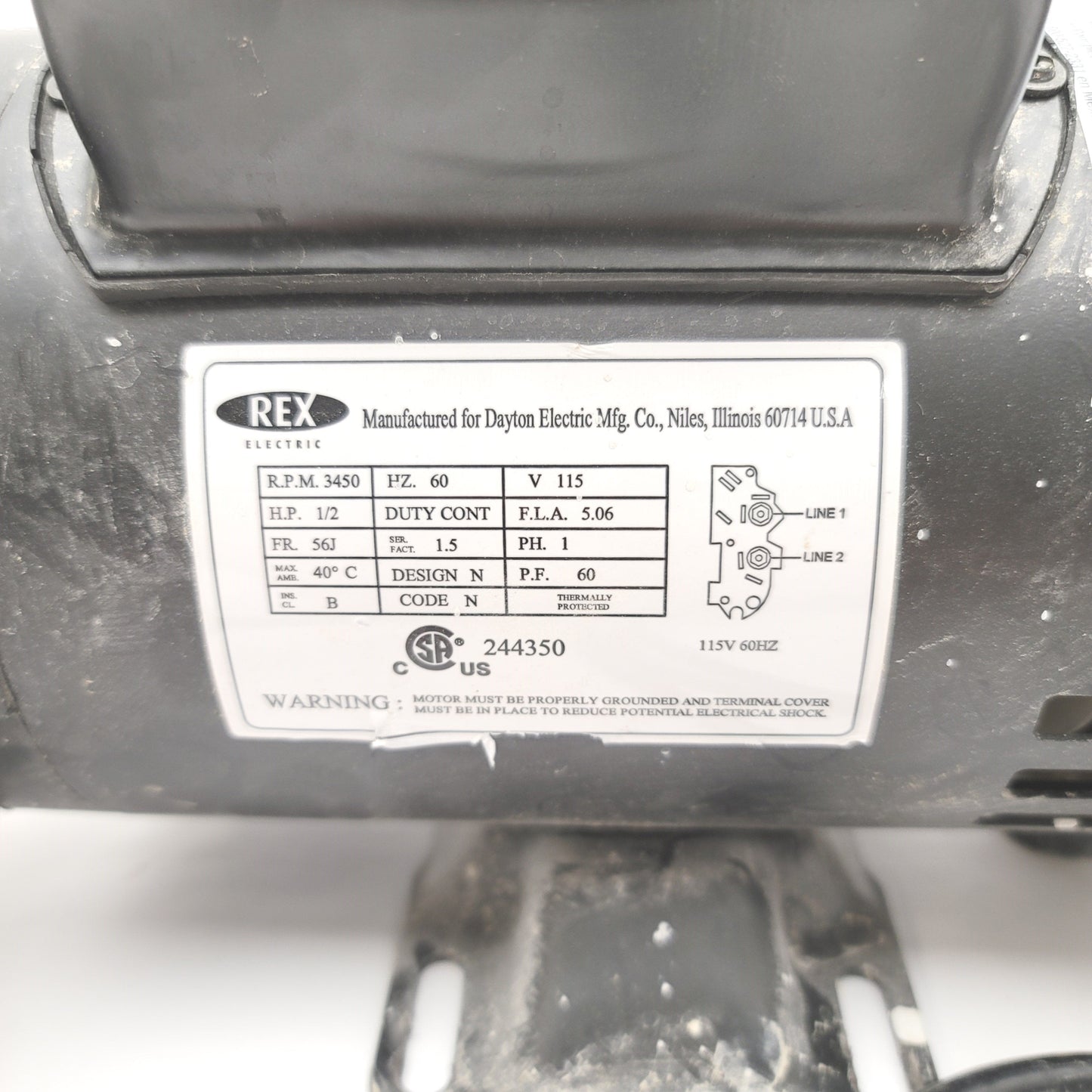Used Dayton 5PXY0 Centrifugal Utility Pump 115VAC, 1/2HP, 6Ft Lift, 46Ft Head, 1"NPT