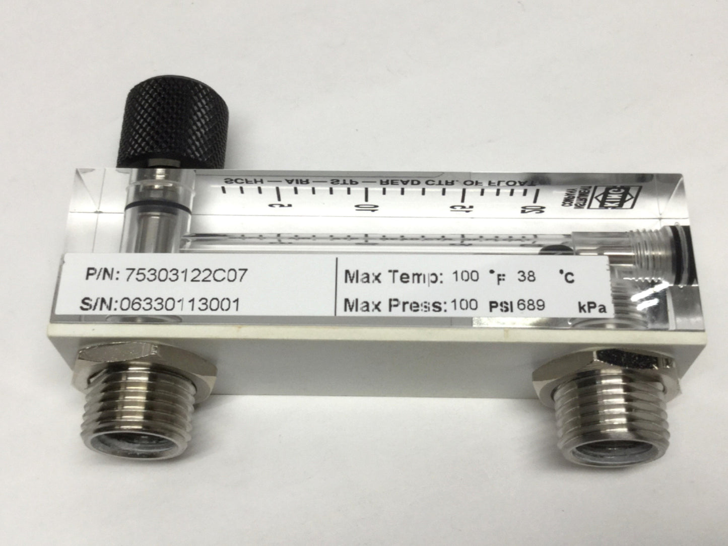 Used King Instrument 75303122C07 Rotameter Air Flow Meter Gauge, Acrylic, 2-20 SCFH