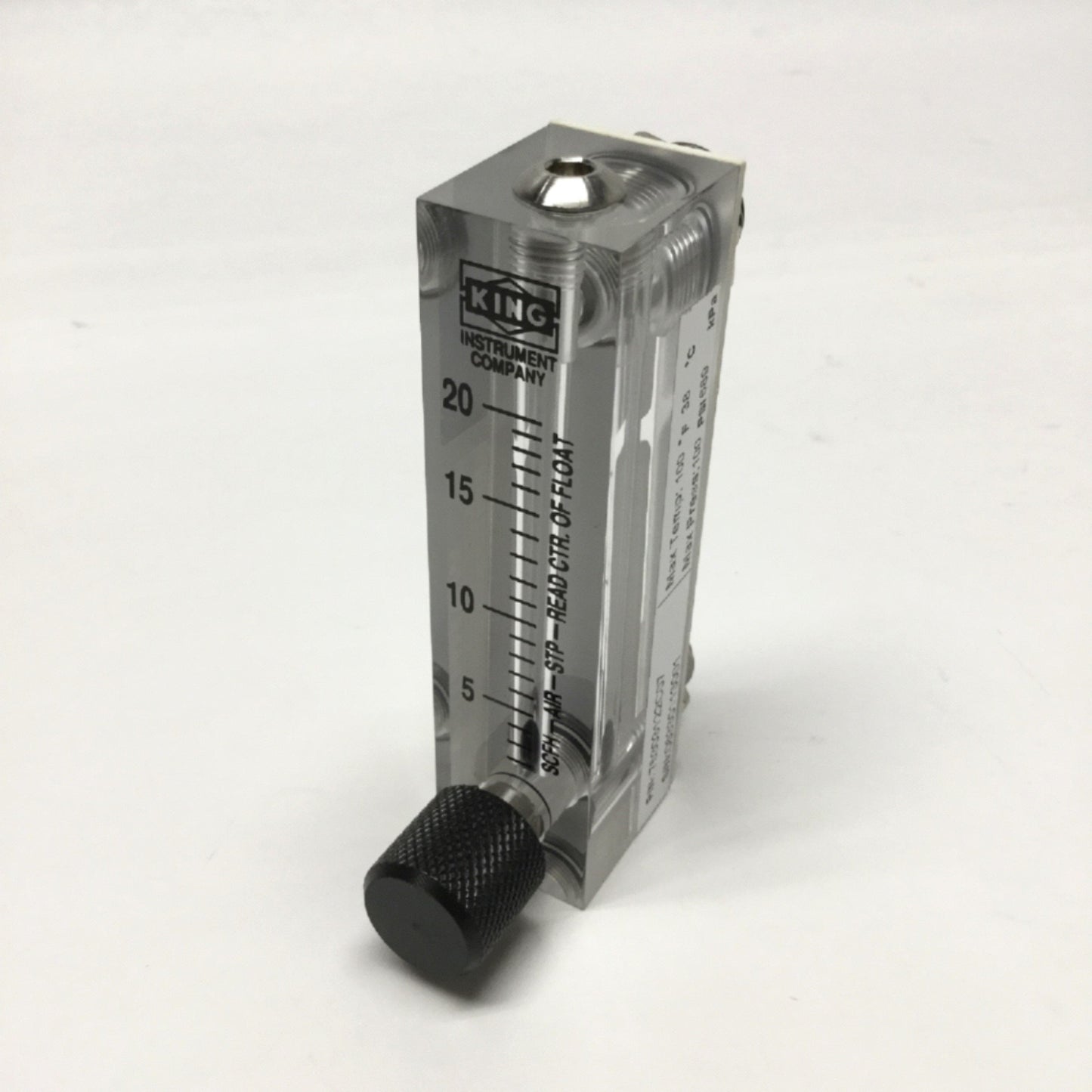 Used King Instrument 75303122C07 Rotameter Air Flow Meter Gauge, Acrylic, 2-20 SCFH