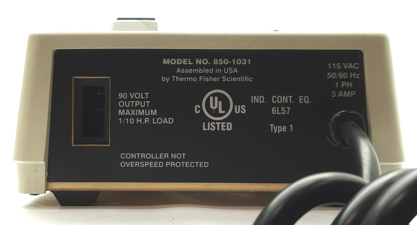 Used Thermo Scientific 850-1031 Pump Drive, 6-600RPM, 1/10HP, 90VDC Output, 115VAC 3A