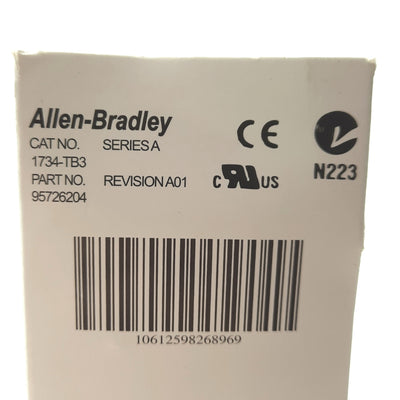 New Allen Bradley 1734-TB3 Ser A I/O Module Terminal Base, DIN Rail