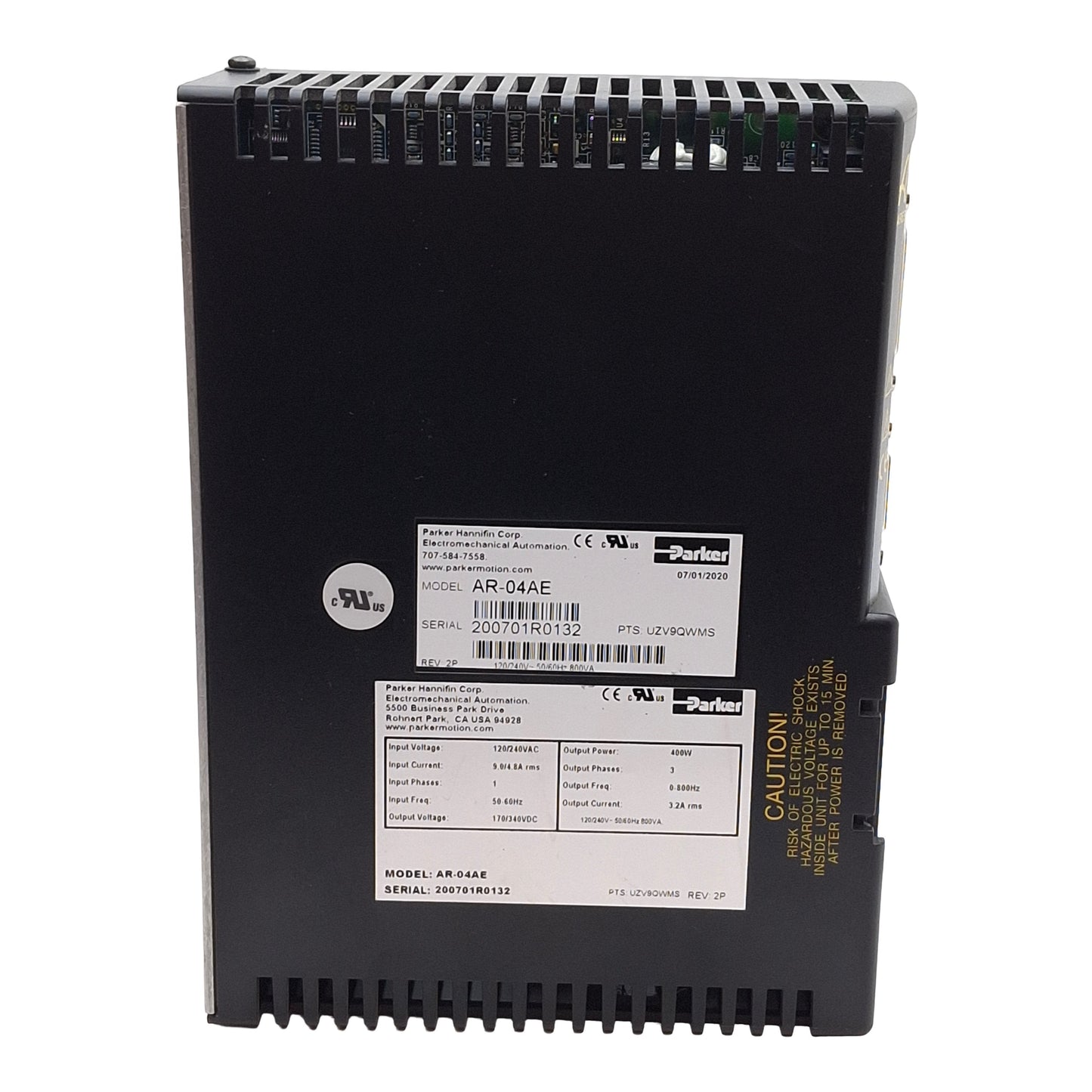 Used Parker AR-04AE Aries Single Axis Servo Drive, 170/340VDC 400W 3.2A, 120/240VAC